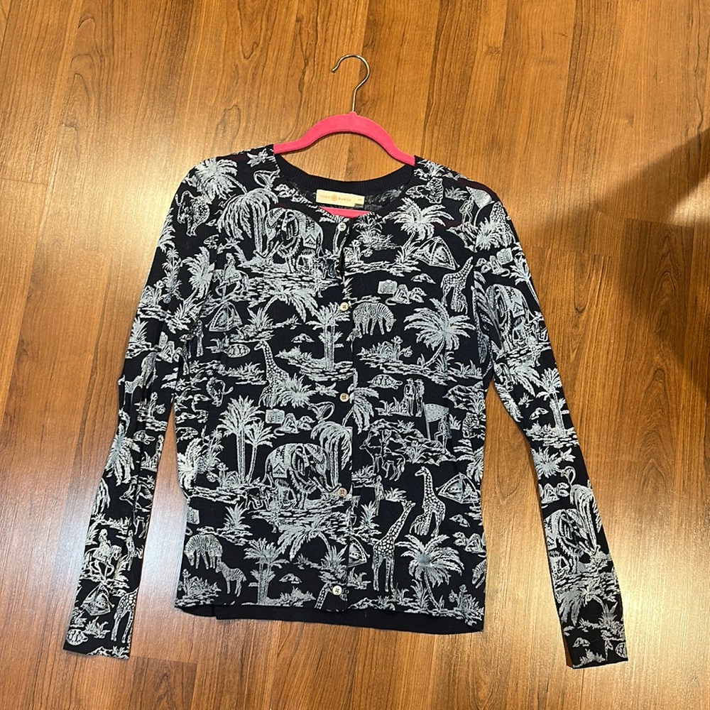 tory burch printed button down cardigan sweater